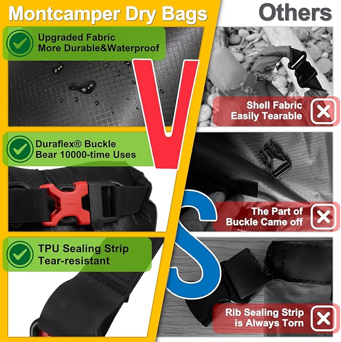 Waterproof Dry Bag with Survival Whistle-Enhanced Tear-resistant CORDURA Fabric-Lightweight Storage Sack for High-Intensity Adventures-Float on Water-Keep Luggage Dry&Organized(10L/Black)
