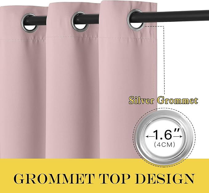 NICETOWN Baby Pink Curtains for Nursery, Sliding Glass Door Grommet Thermal