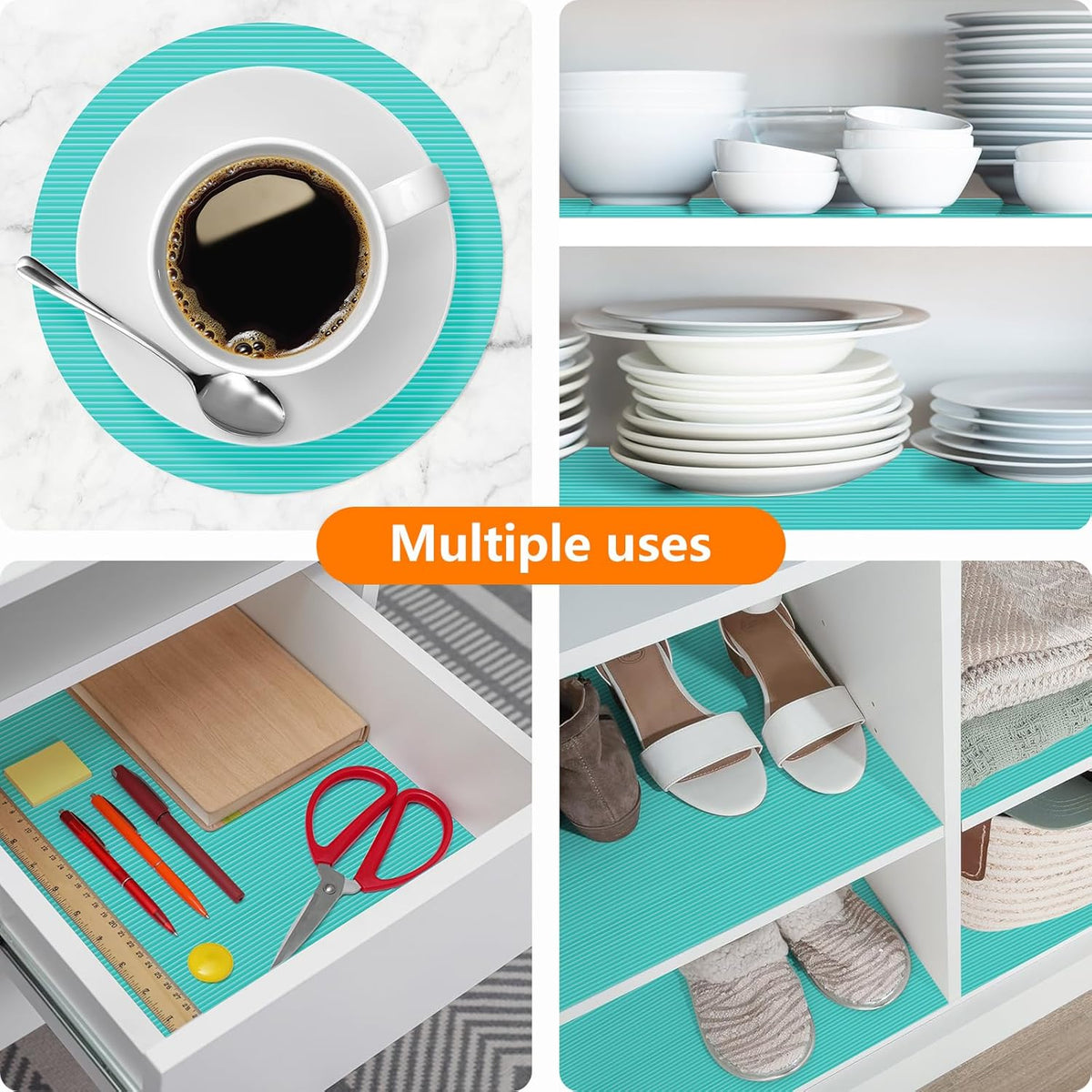 Shelf Liners for Kitchen Cabinets Drawer Liner Non Adhesive Cupboard Mat EVA Material Waterproof Refrigerator Mats Washable Fridge Liner for Cupboard and Desks Liner Blue 17.3 x 236.2 Inches
