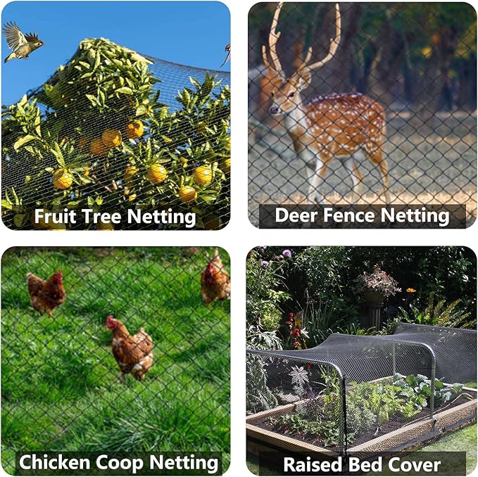 15x15ft Bird Netting, 1/2 inch Mesh, Heavy Duty Garden Netting for Fruit Trees, Blueberry Bushes, Vegetables, Extra Strong Woven Mesh Against Birds, Deer, Squirrels, Poultry and Other Animals