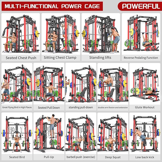 Power Cage,1600lbs Multi-Function Power Rack with Adjustable Cable Crossover System and More Training Attachment, Weight Cage for Home Gym