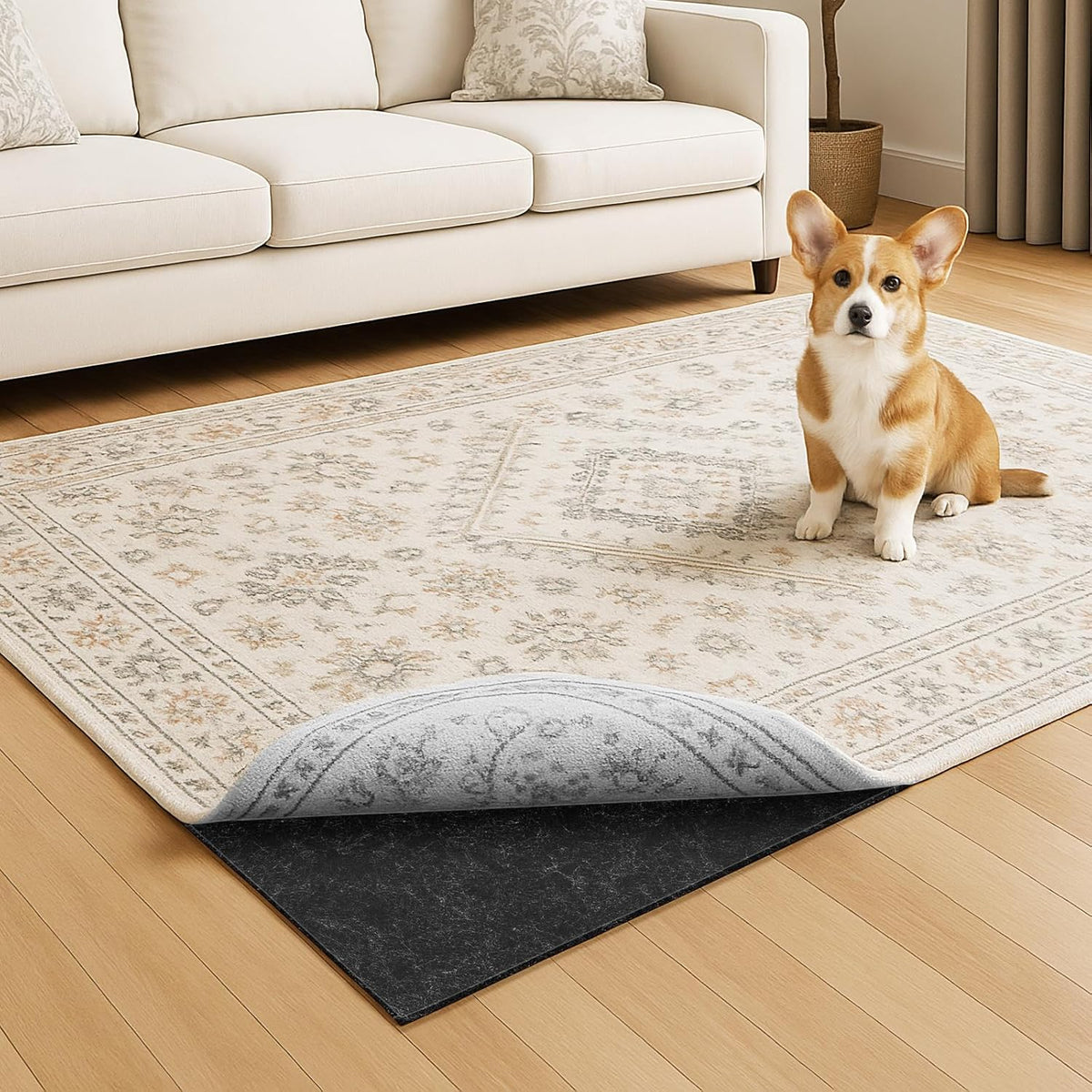 Warmstar 4x6 FT Non Slip Rug Pad,100% Waterproof Felt Rug Pad for Hardwood Floors,1/4” Thick Soft Carpet Pad with Natural Rubber Backing, Secure Grip & Floor Protection