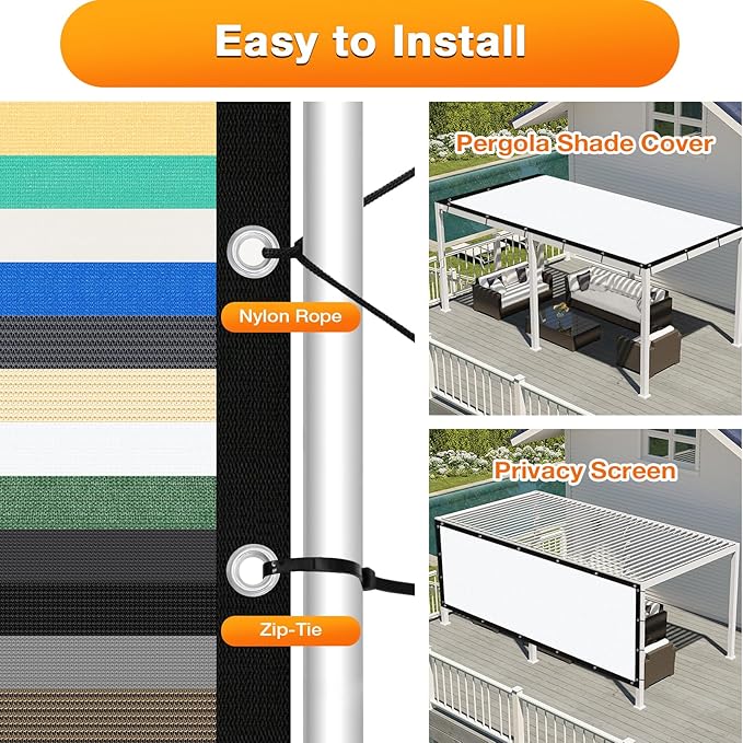 Artpuch Outdoor Pergola Shade Cover 14' X 20' Sun Shade Cloth with Grommets, 90% UV Protection Canopy Patio Privacy Screen (Customized Available) GN107, White