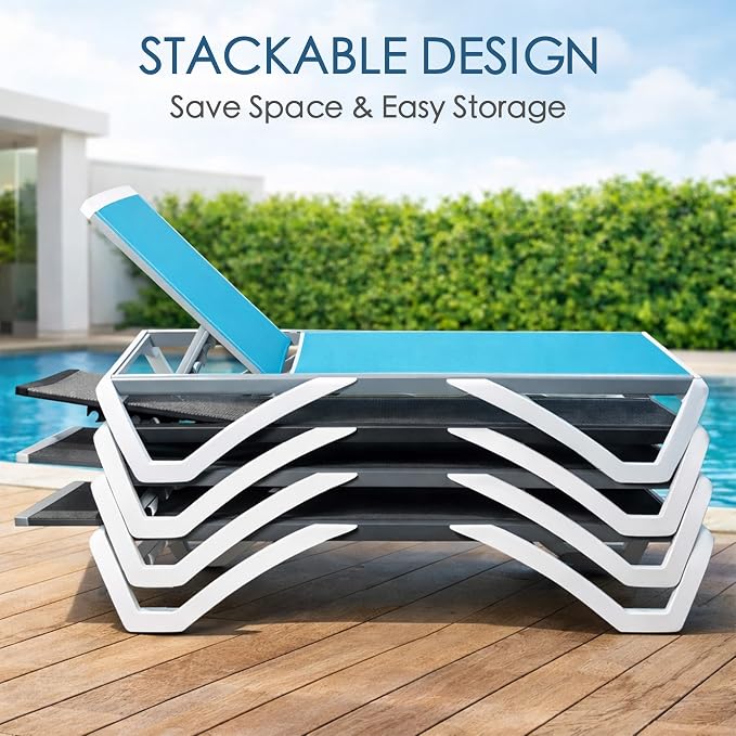 Kozyard Outdoor Chaise Lounge Chair, Fully Flat Adjustable Patio Lounger with Aluminum Frame & Resin Legs, Textilene Fabric for Poolside, Backyard & Beach (Gray)