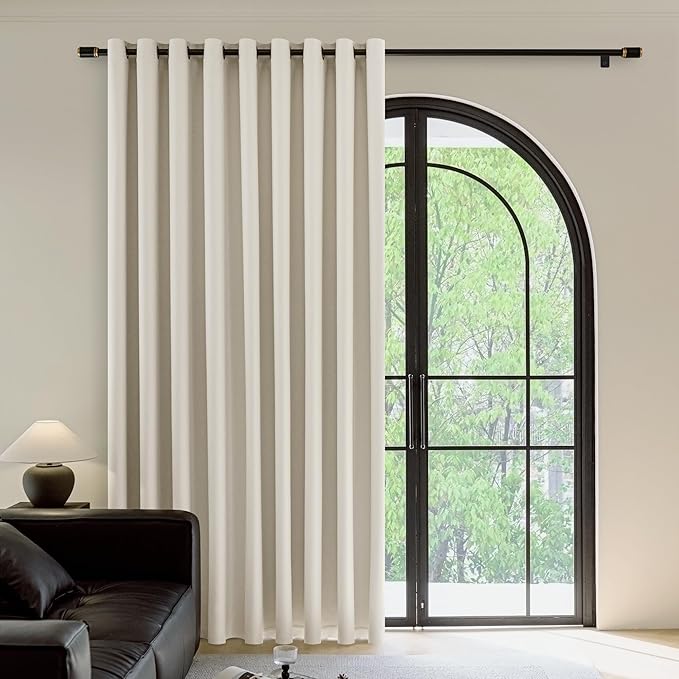 FMFUNCTEX 100% Beige Blackout Patio Sliding Glass Door Curtains 84 inch Length