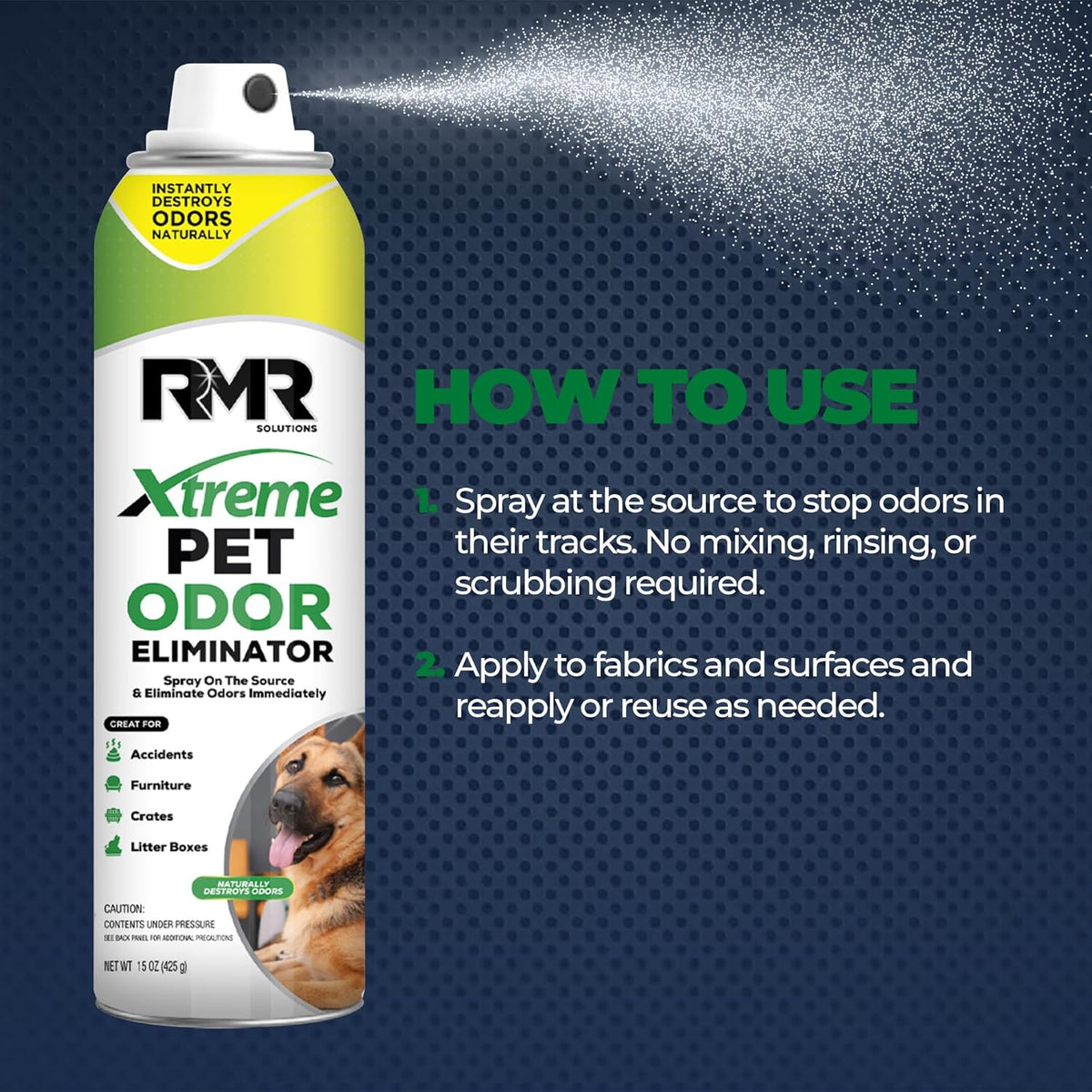 RMR Xtreme Pet Odor Eliminator Spray - Neutralize Strong Urine, Litter, Furniture, Crate, and Animal Smells, 15 Ounces, Unscented