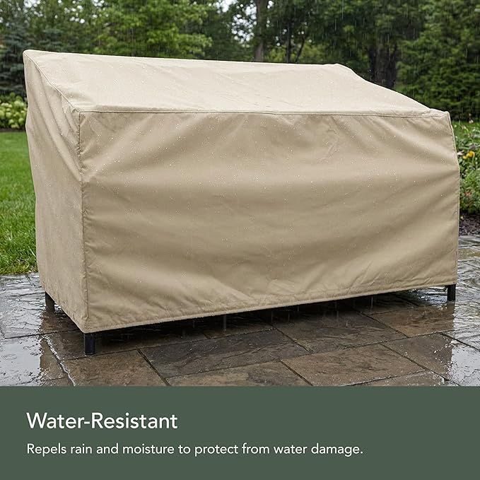 Covermates Elite Outdoor Patio Sofa Cover – Water-Resistant 300D Polyester, Double-Stitched Seams, Elastic Hem, Auto-Locking Drawcord & Mesh Vent for Moderate Weather, 64W x 34D x 30H, Khaki