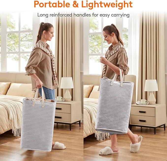Lifewit Laundry Hamper Large Collapsible Laundry Basket, Freestanding Waterproof Clothes Hamper Storage with Easy Carry Handles for Clothes in Bedroom Bathroom College Dorm for Adults, Gray, 80L