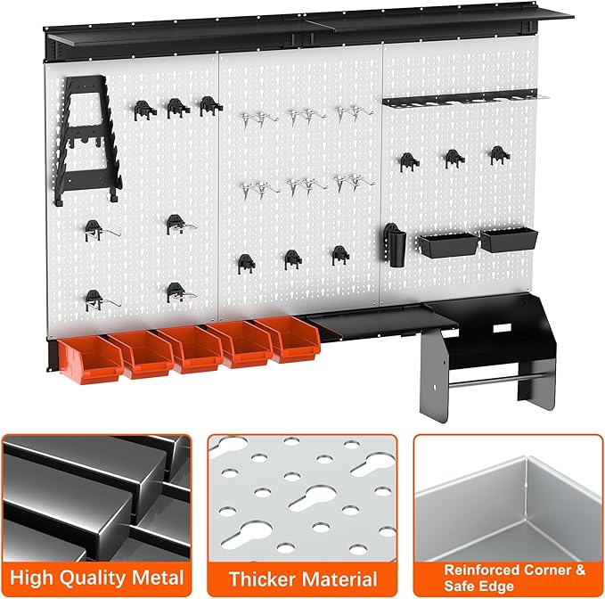 TORACK Pegboard Wall Organizer 4 ft. Garage Metal Pegboard Tool Organizer System
