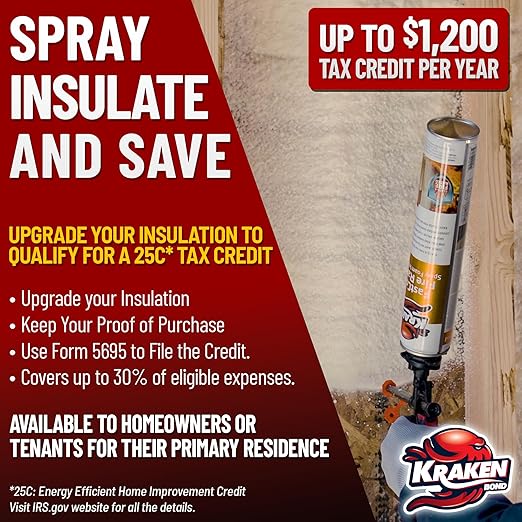 Kraken Bond Fastcoat Fire Rated Spray Foam Insulation Closed Cell in a Can 360 sq ft (18x27.1 oz.) (R-Value 11.32 / 2in) - Spray Foam for Garage Door, Attic, Wall Gun & Cleaner Included, 18 Pack
