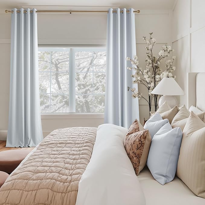 NICETOWN Room Darkening Draperies Curtains Panels, 2 Panels Greyish White W52 x