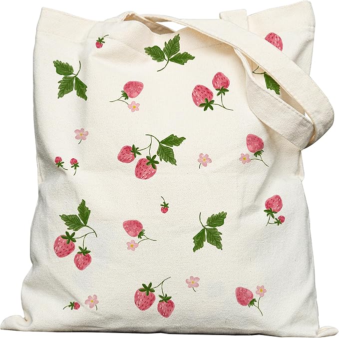Canvas Tote Bag with Aesthetic Prints, Cute Tote Bag for Women Girls with Wide Strap, Gifts for Cat Book Lovers