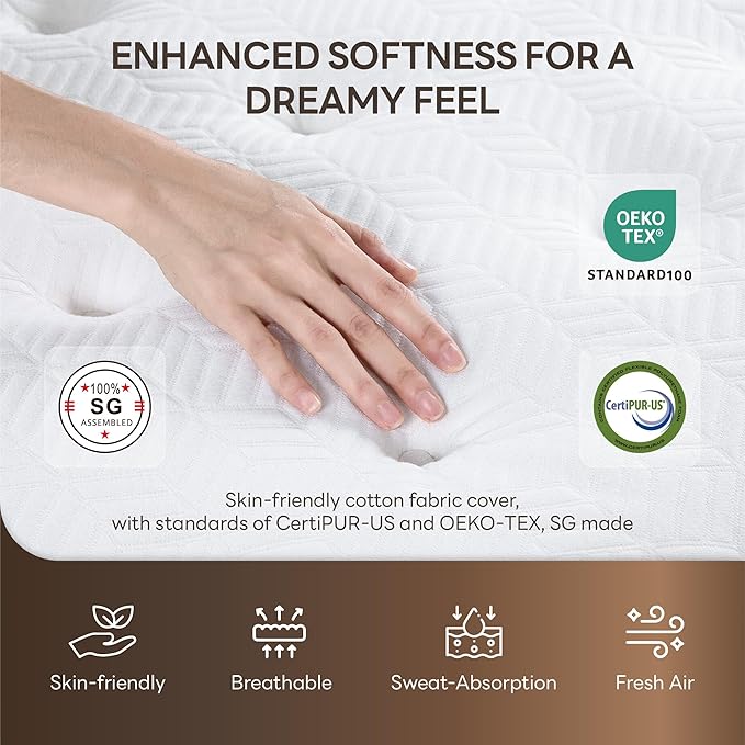 LIKIMIO 10 Inch King Mattress, Cool Hybrid Mattress in a Box, Gel Memory Foam, Individual Pocket Springs for Strong Edge Support, Motion Isolation, Pressure Relief, Oeko-TEX & CertiPUR-US, SG Made