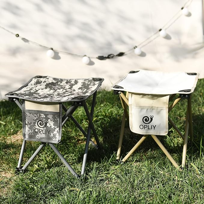 Opliy Camping Stool 2 Pack,13.5 Inch Portable Folding Stool for Outdoor Gardening and Beach Hiking Fishing,Foot Stool with Carry Bag (Camouflage)