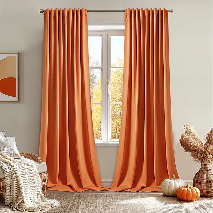 MIULEE Orange Back Tab Blackout Curtains 102 Inch Long 2 Panels Set