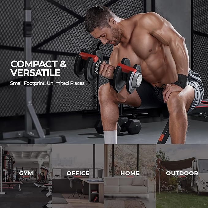 Yaheetech Adjustable Dumbbell Set Free Weight Dumbbells 40lbs/52.5lbs/90lbs Fast Adjust Dumbbells Dumbbell Weight Set, with Tray for Men/Women Strength Training Equipment