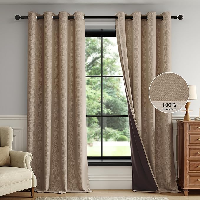 FMFUNCTEX 100% Brown Blackout Curtains