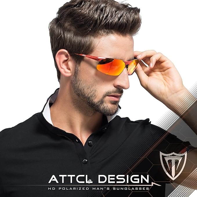 ATTCL Men's Sports Polarized Sunglasses Men for Driving running Fishing Golf - UV Protection Sun glasses Metal Frame
