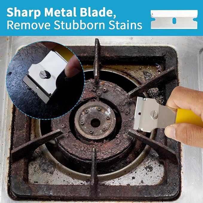 4 Pack Razor Blade Scraper, with 20 Metal & 20 Plastic Blades, Multi-Purpose Cleaning Remover Tool for Glass Caulk, Adhesive, Wall, Stovetop, Paint, Window, Sticker, Tile, Label Decals