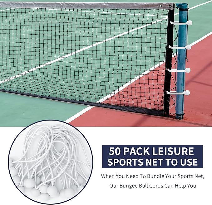 6 Inch Ball Bungee Cords, Heavy Duty UV Resistant Elastic Strap, Reusable Tie Down Cord with Balls, Indoor Outdoor Cords for Golf Net, Soccer Goals, Camping, Tent Poles, Hose (White, 50 Pack)