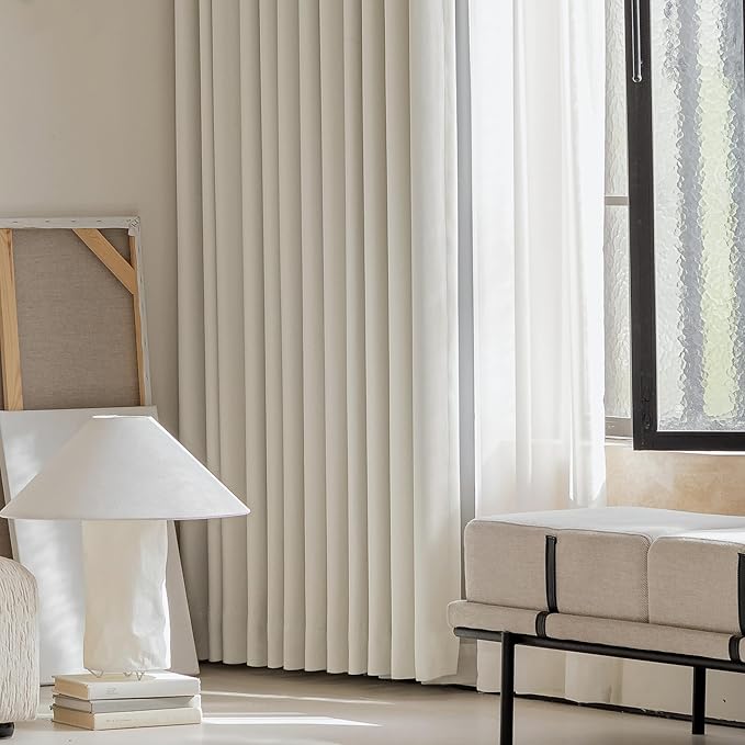 FMFUNCTEX 100% Beige Blackout Curtains