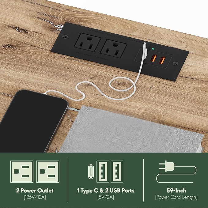 Furinno JUST Side Table Set of 2, 3-Tier Modern End Table with Charging Station, Open Shelf Night Stand, Bedside Table with USB and Type-C Port, for Living Room, Bedroom, Flagstaff Oak