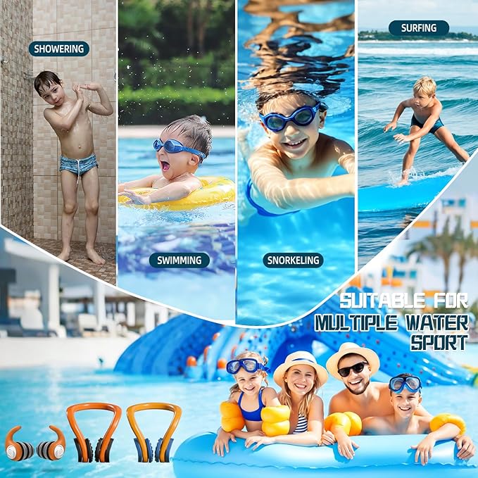 Swimming Nose Clip Ear Plugs - 9 Packs Silicone Swim Nose Plugs with Earplugs for Kids,Waterproof Pool Nose Plug for Diving Surfing and Other Water Sports with Storage Box,Multi-Color