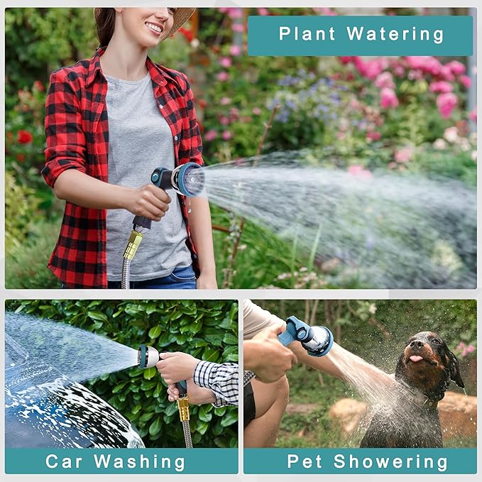 75FT Garden Hose, Stainless Steel Water Hose, Metal Hose Flexible with a 10-Mode Nozzle Sprayer, No Kink, Lightweight, Puncture Proof, Ideal for Yard, Lawn, Outdoor, 5/8'' Outside Diameter