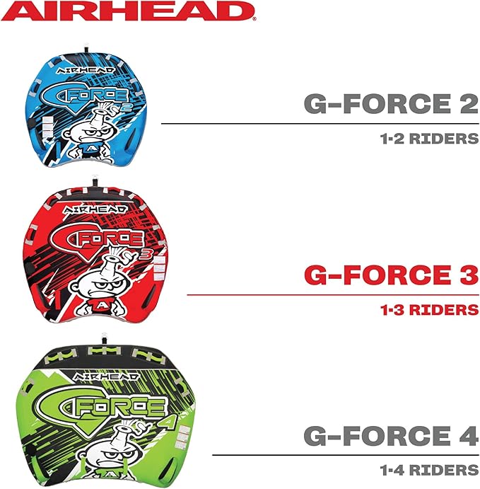 Airhead G-Force Inflatable Towable Tube | 2-4 Rider Models | Dual Tow Points | Full Nylon Cover | Kwik-Connect | Patented Speed Valve | Boat Tubes and Towables