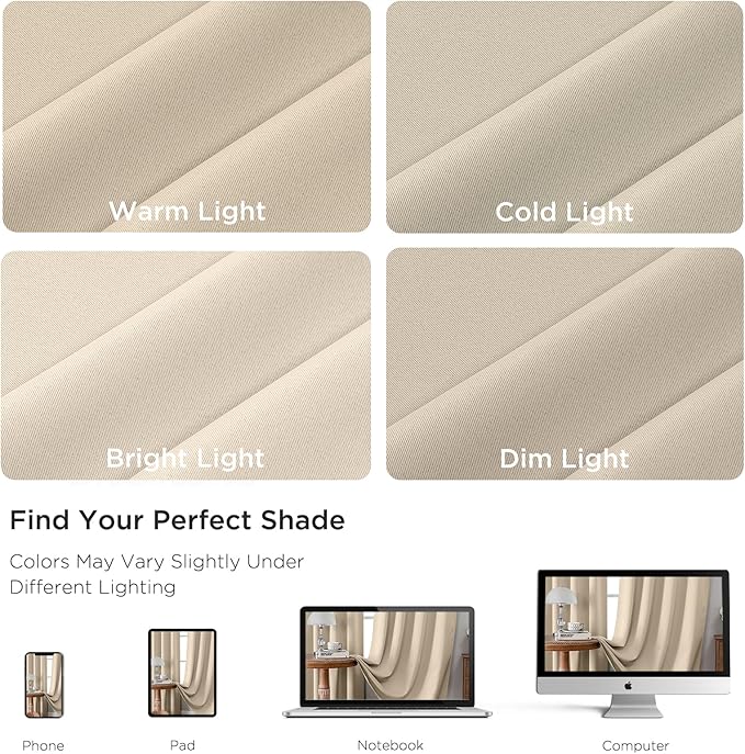 CUCRAF Light Beige Blackout Curtains 63 inch Length 2 Panels Set, Rod Pocket