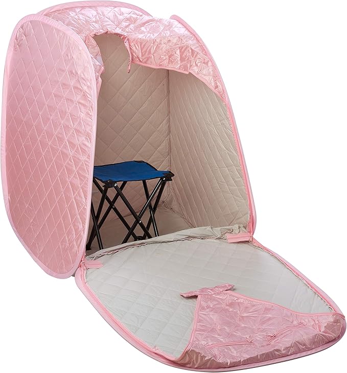 Durasage Personal Foldable Steam Sauna for Relaxation at Home, 60 Minute Timer, 800 Watt Steam Generator, Chair Included - Light Pink