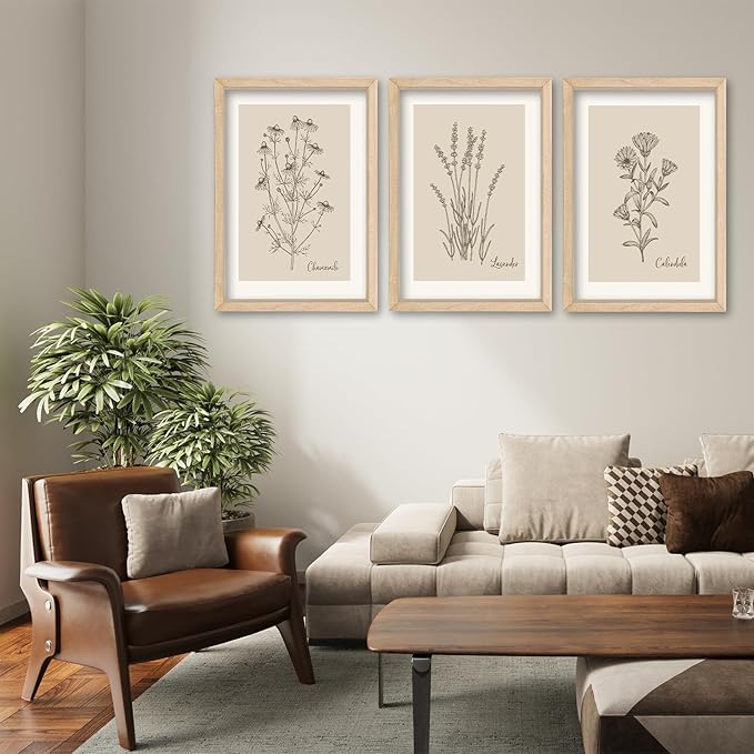 YWJKWLGS Vintage Botanical Wall Art 11x16 Inch Set of 3 Wooded Framed