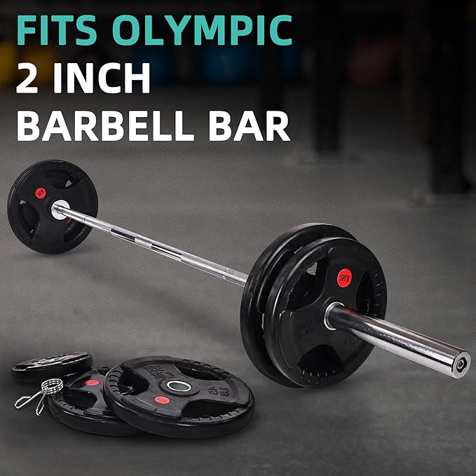 Olympic Cast Iron 2-Inch Weight Plates for Strength Training & Weightlifting, 255 Pounds Set, Multiple Packages