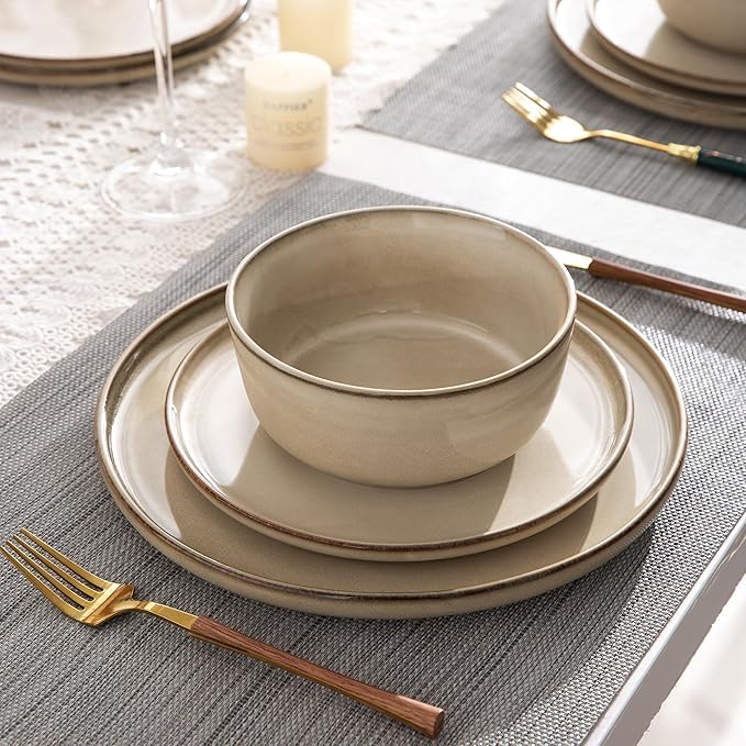 AmorArc Stoneware Dinnerware Sets,Round Reactive Glaze Plates and Bowls Set,Highly Scratch Resistant | Dishwasher & Microwave Safe Dishes Set,Service for 4 (12pc)