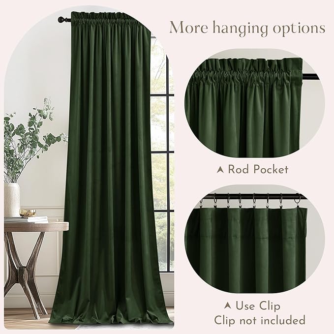 NICETOWN Olive Green 90 inch Long Velvet Curtains