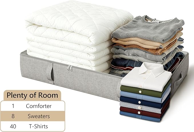 2-Pack Under Bed Storage Containers, 6 Inches Tall Underbed Clothes Storage Organizer Bin with Sturdy Sidewalls/Bottom, Underbed Storage Bins 2 Storage Thin Bins