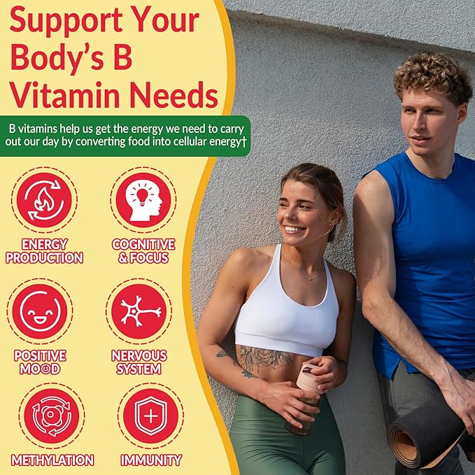 2 Pack Vitamin B Complex Gummies for Women & Men, All B Vitamins - Methyl B12, MTHF Folate, B1, B2, B3, B5, B6, Biotin w/ Vitamin C, Choline, Inositol, PABA for Energy, Brain & Immunity, Sugar Free