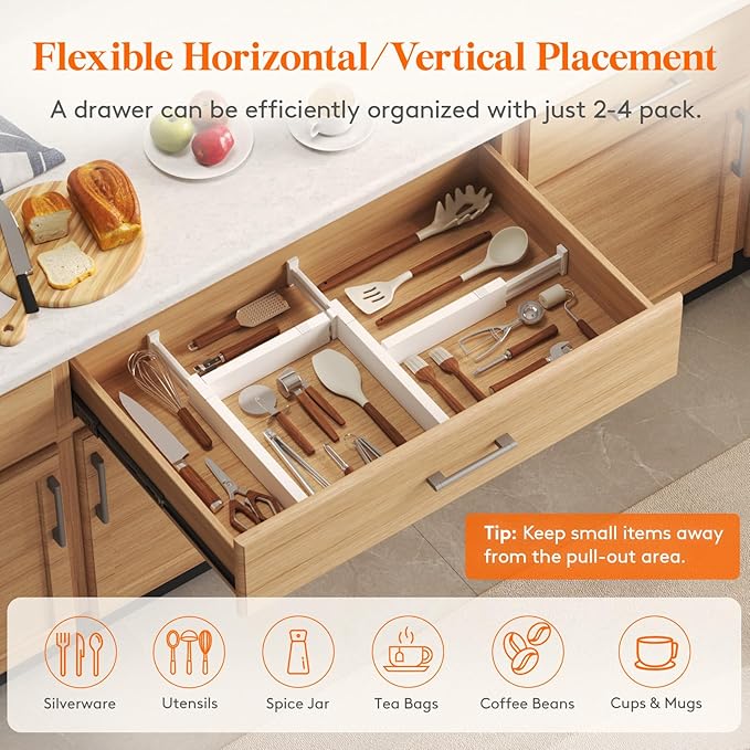 Lifewit 10 Pack Kitchen Drawer Dividers 2.36" High, 11"-17" Adjustable Drawer Organizer for Utensils/Clothes/Makeup, Plastic Expandable Separators in Dresser/Bedroom/Bathroom/Office Storage