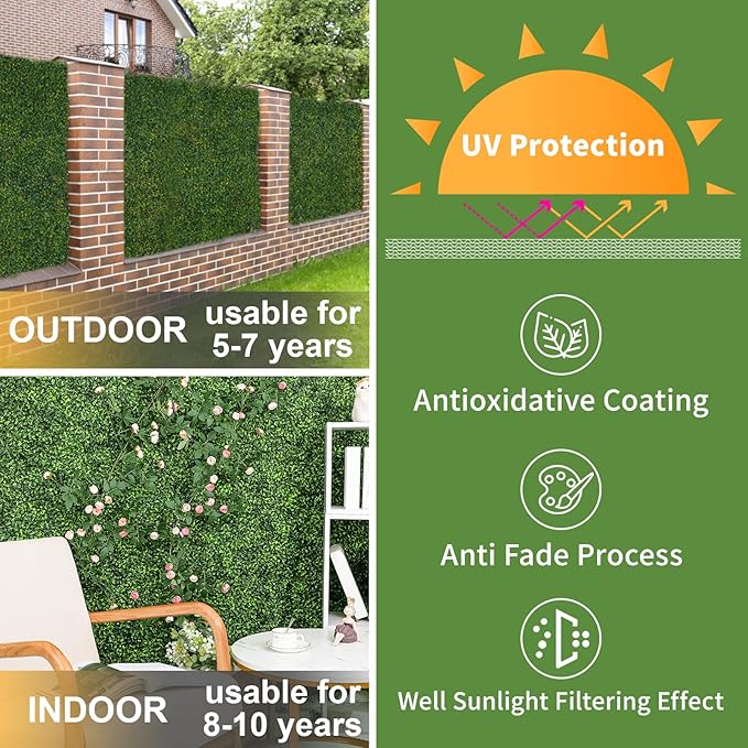 Luyue 24PCS 20”×20” Boxwood Panels, Artificial Grass Wall Panels Fake Greenery