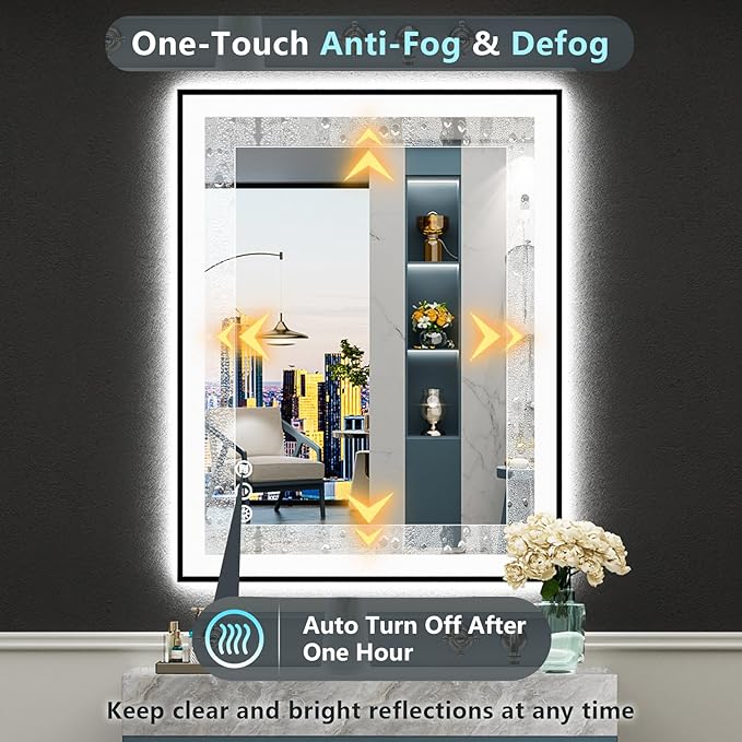24x36 Black Framed LED Bathroom Mirror