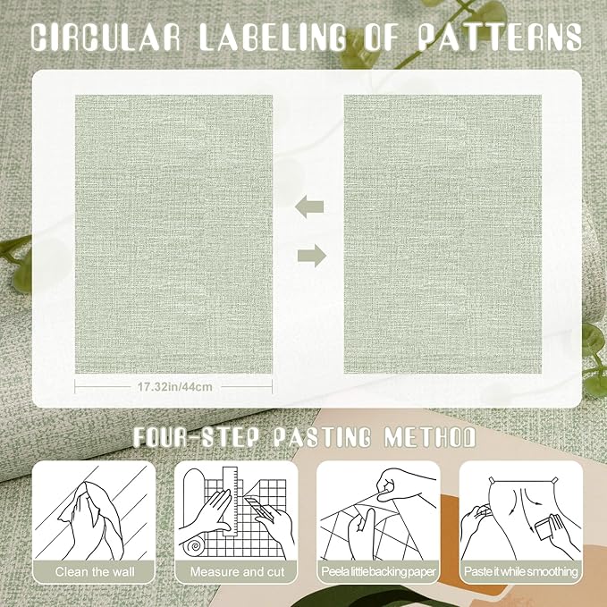 Amiya Grasscloth Wallpaper 17.3"x80" Sage Green Peel and Stick Faux Fabric