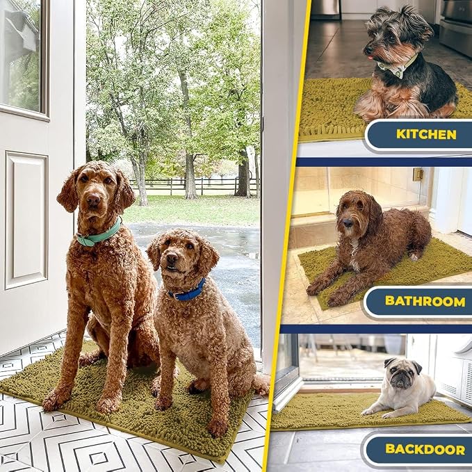 Muddy Mat® | Super Water Absorbent Door Mat Indoor, Microfiber Quick Dry Chenille Entryway Rug, Slip Resistant Front Door Mat, Indoor Mats for Entryway, Machine Washable Pet Rug, Mustard 28" x 48"