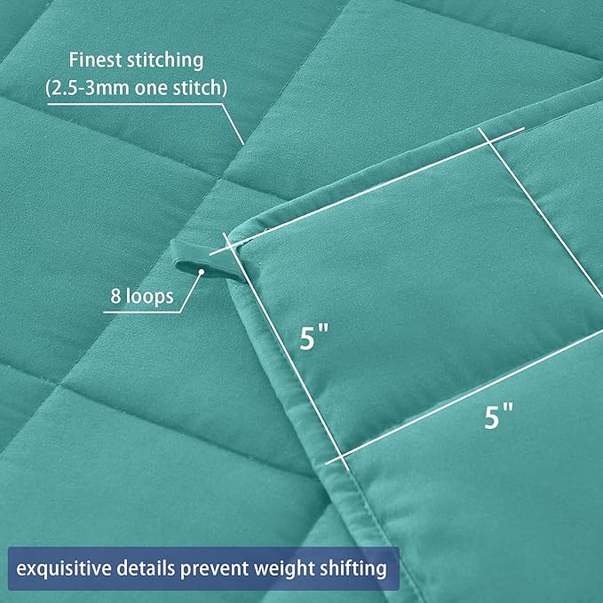 yescool Weighted Blanket for Adults (15 lbs, 60" x 80", Teal) Cooling Heavy Blanket for Sleeping Perfect for 140-160 lbs, Queen Size Breathable Blanket with Premium Glass Bead, Machine Washable