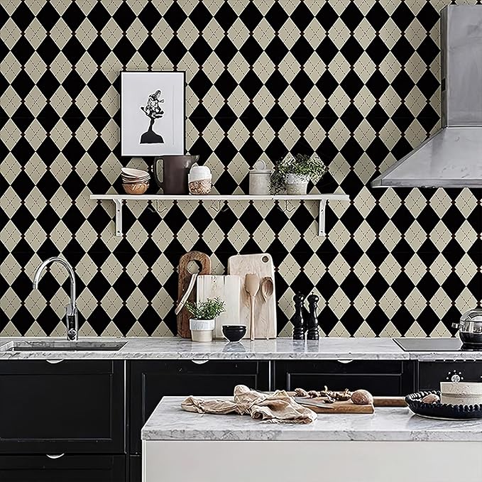 Simon&Siff Retro Checkered Peel and Stick Wallpaper Black and White Wallpaper