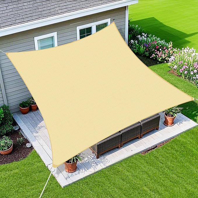 Amagenix Sun Shade Sail 9'X10' Curved Edge Outdoor Shade Canopy Beige Breathable 95% UV Block Shade Cloth for Patio Garden Backyard (We Make Custom Size)