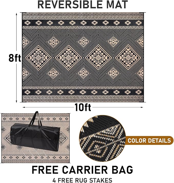 HiiARug Outdoor Rug for Patios Clearance 8'x10' Plastic Straw Rug Waterproof Reversible RV Mat Outdoor Area Rugs for RV, Backyard, Deck, Camping