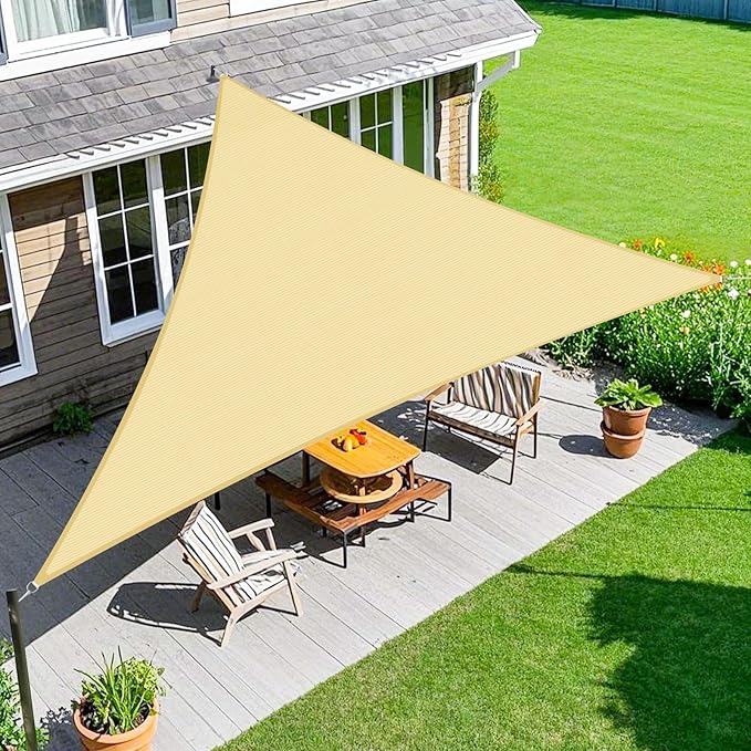 Amagenix Sun Shade Sail 10'X10'X10' Curved Edge Outdoor Shade Canopy Beige Breathable 95% UV Block Shade Cloth for Patio Garden Backyard (We Make Custom Size)
