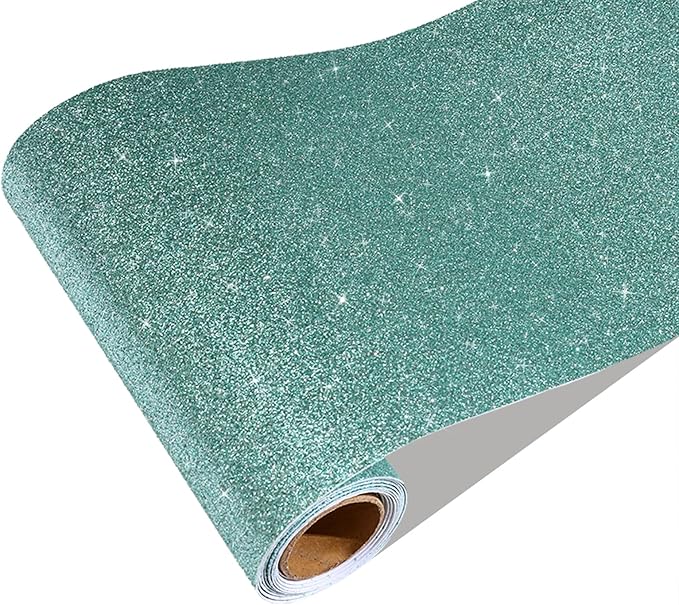 CRE8TIVE 8"x354" Light Teal Glitter Wallpaper Border Peel and Stick Wall Border