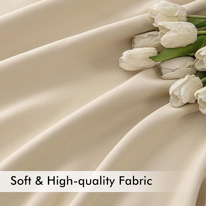 MIULEE Cream Beige Back Tab Light Blocking Curtains 98 Inch Length 2 Panels Set