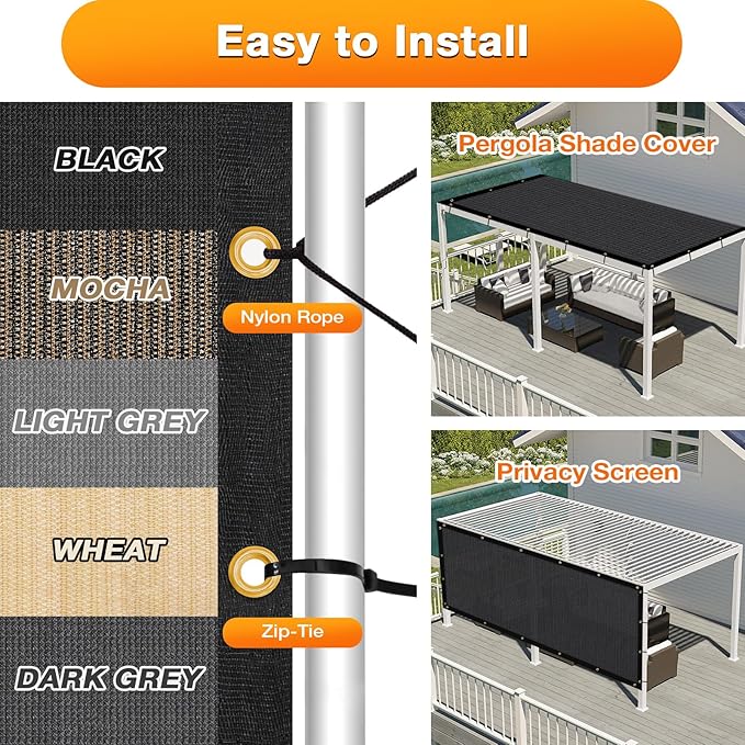Artpuch Outdoor Pergola Shade Cover 13x19 FT Sun Shade Cloth with Grommets Black 90% UV Protection Canopy Patio Privacy Screen (Customized Available)